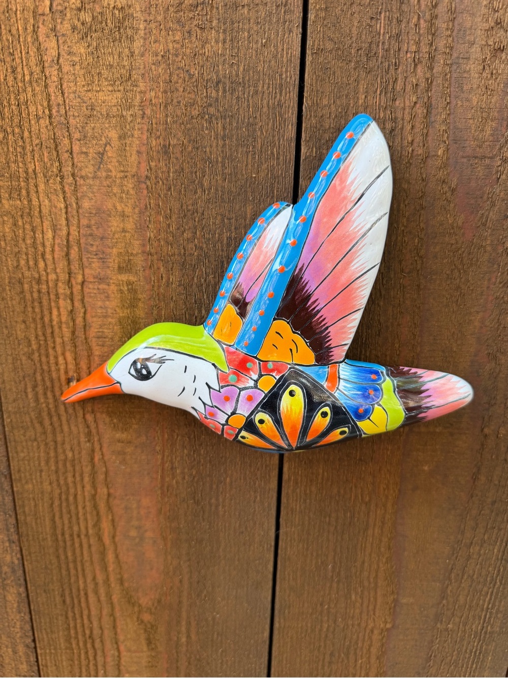 Hand-Painted Talavera Hummingbird Wall Decor - Vibrant Multicolor